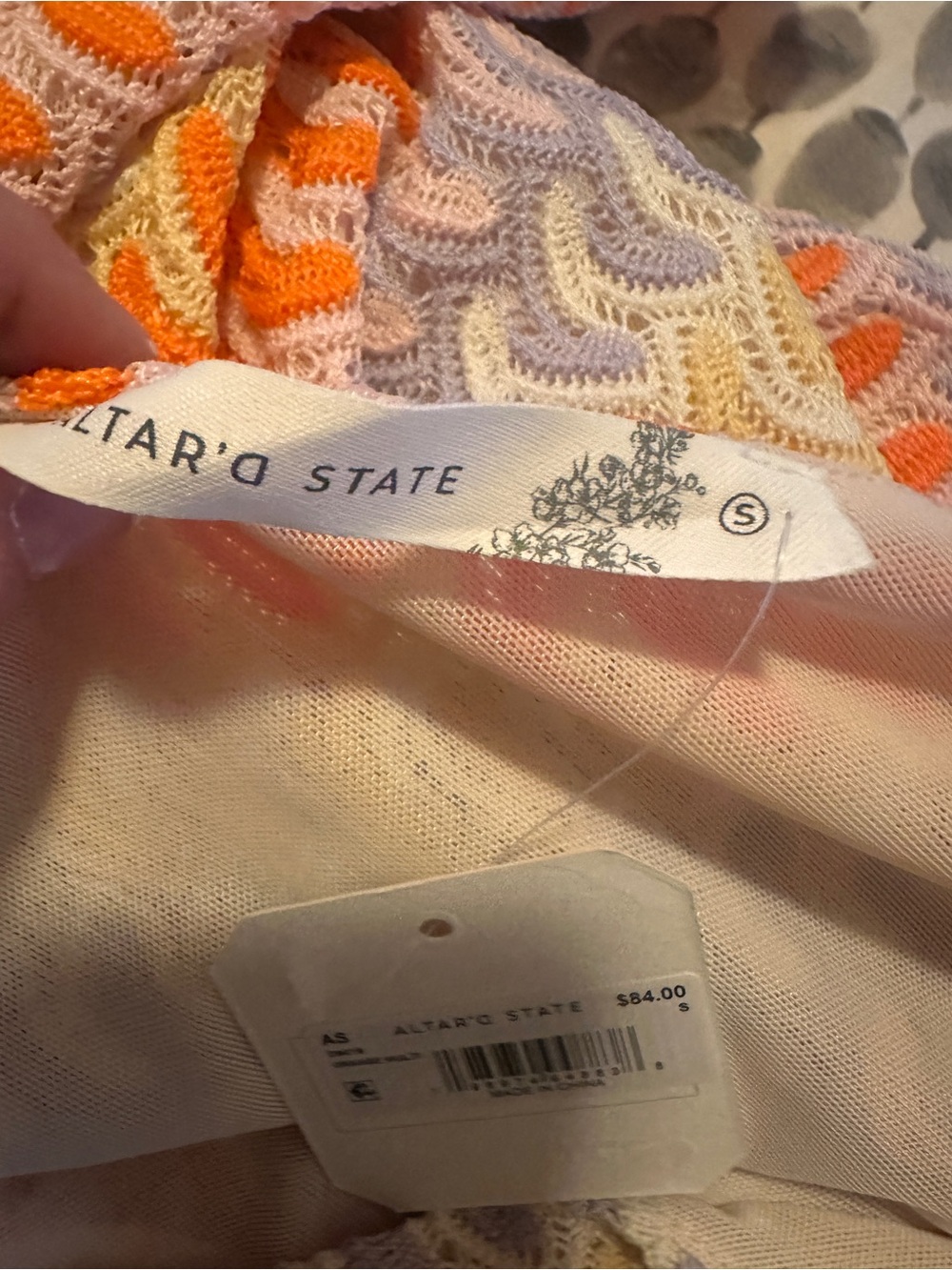 One-Shoulder Crochet Bodycon Dress in Orange, Lavender & Cream NWT Small - Picture 7 of 9